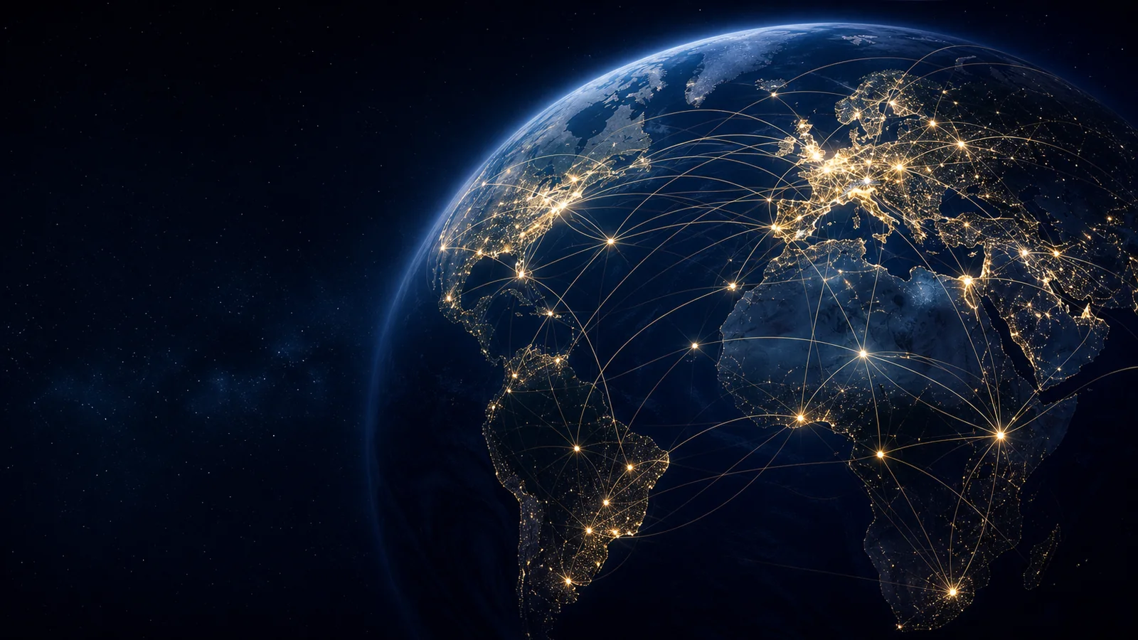 Globo terrestre com conexões entre diferentes regiões do mundo