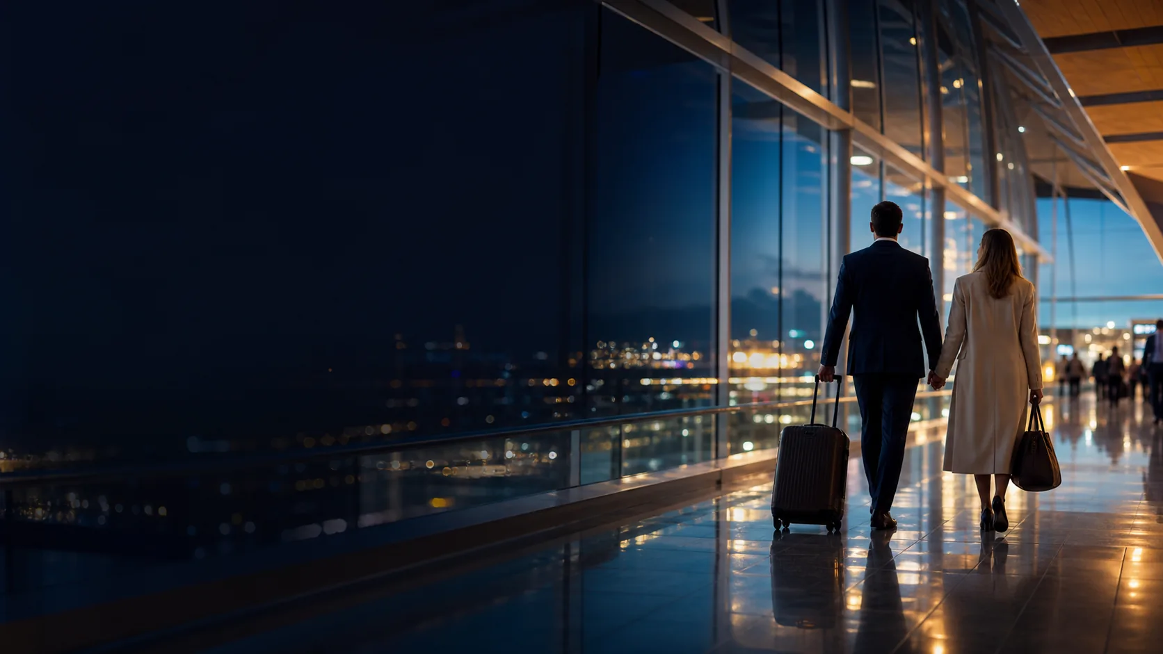 Viajantes em um aeroporto internacional contemporâneo